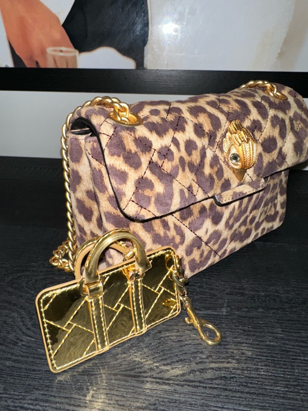Kurt Geiger Leopard Quilted Mini Chain Shoulder Bag with Gold Hardware - Picture 2 of 11